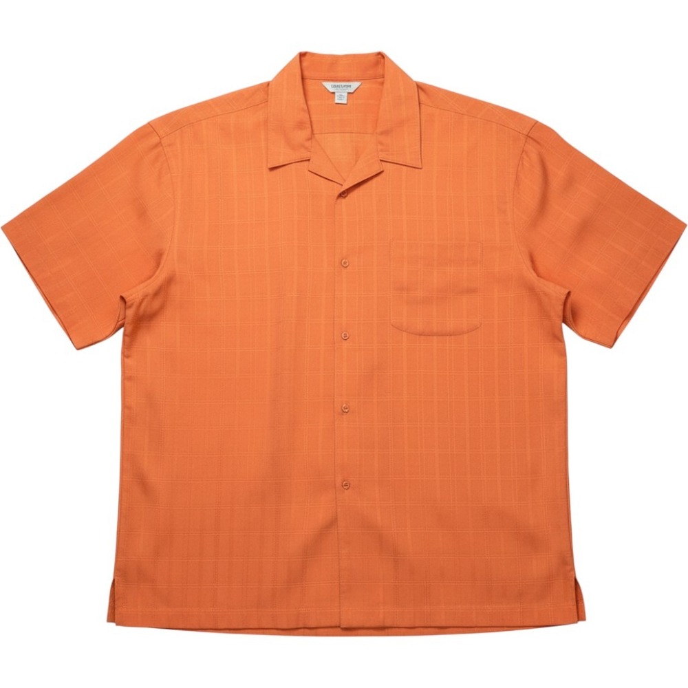 Linea Uomo Short Sleeve Camp Shirt Men's 3X Orange Textured Grid Button Up